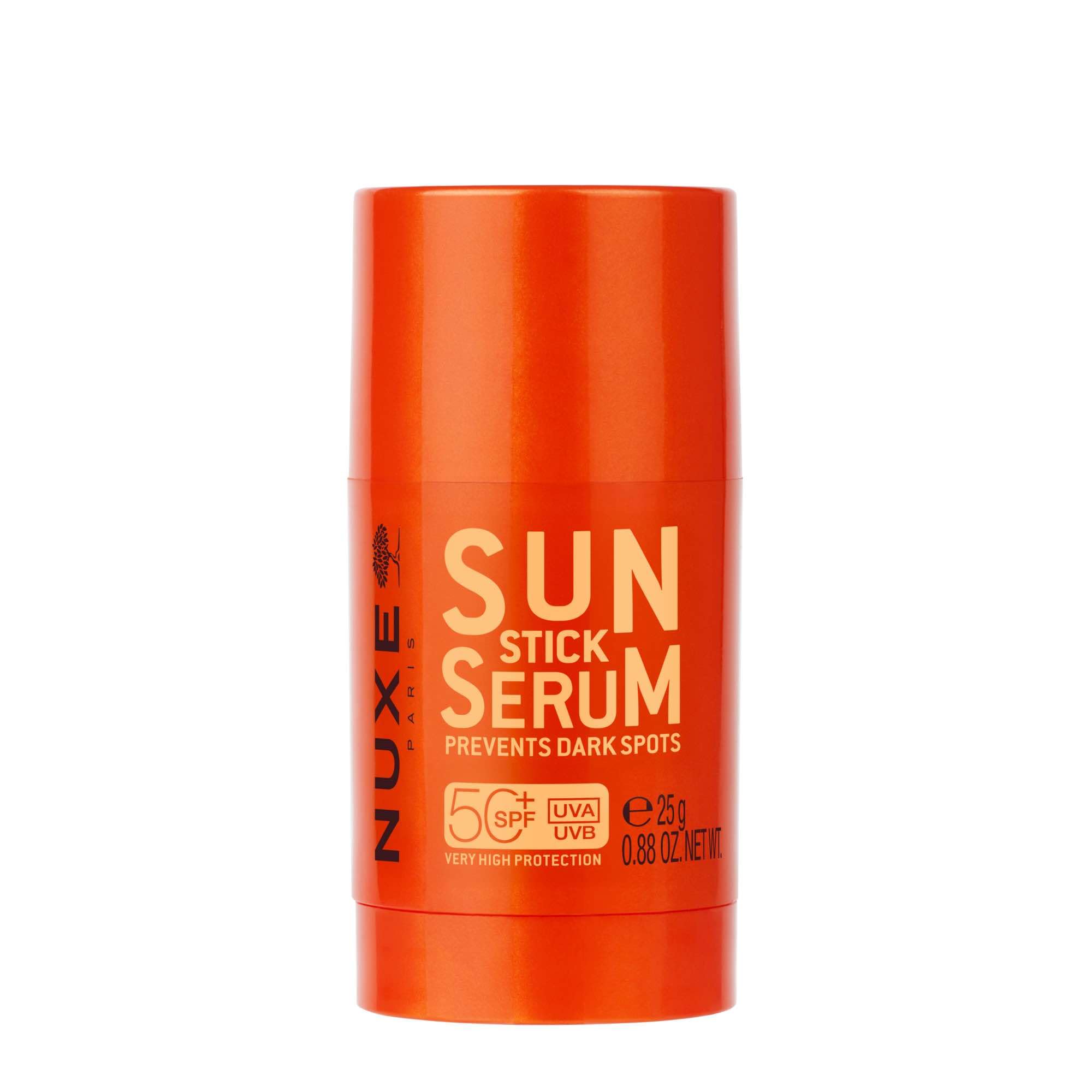 Nuxe Sun Stick Serum SPF50 25 g, niewidoczny krem przeciwsłoneczny do codziennej ochrony, z ekstraktami z ryżu i rozmarynu, wodoodporny, odporny na ciemne plamy, odporny na fotostarzenie, nietłusty i