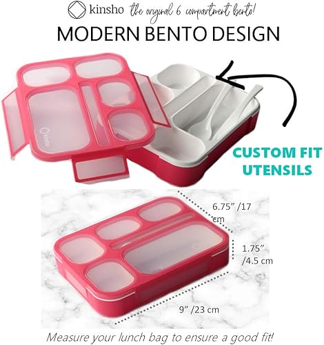 Paquete de contenedores Bento-Box para niños con 6 compartimentos (rosa) + 2 loncheras pequeñas Bento para niños