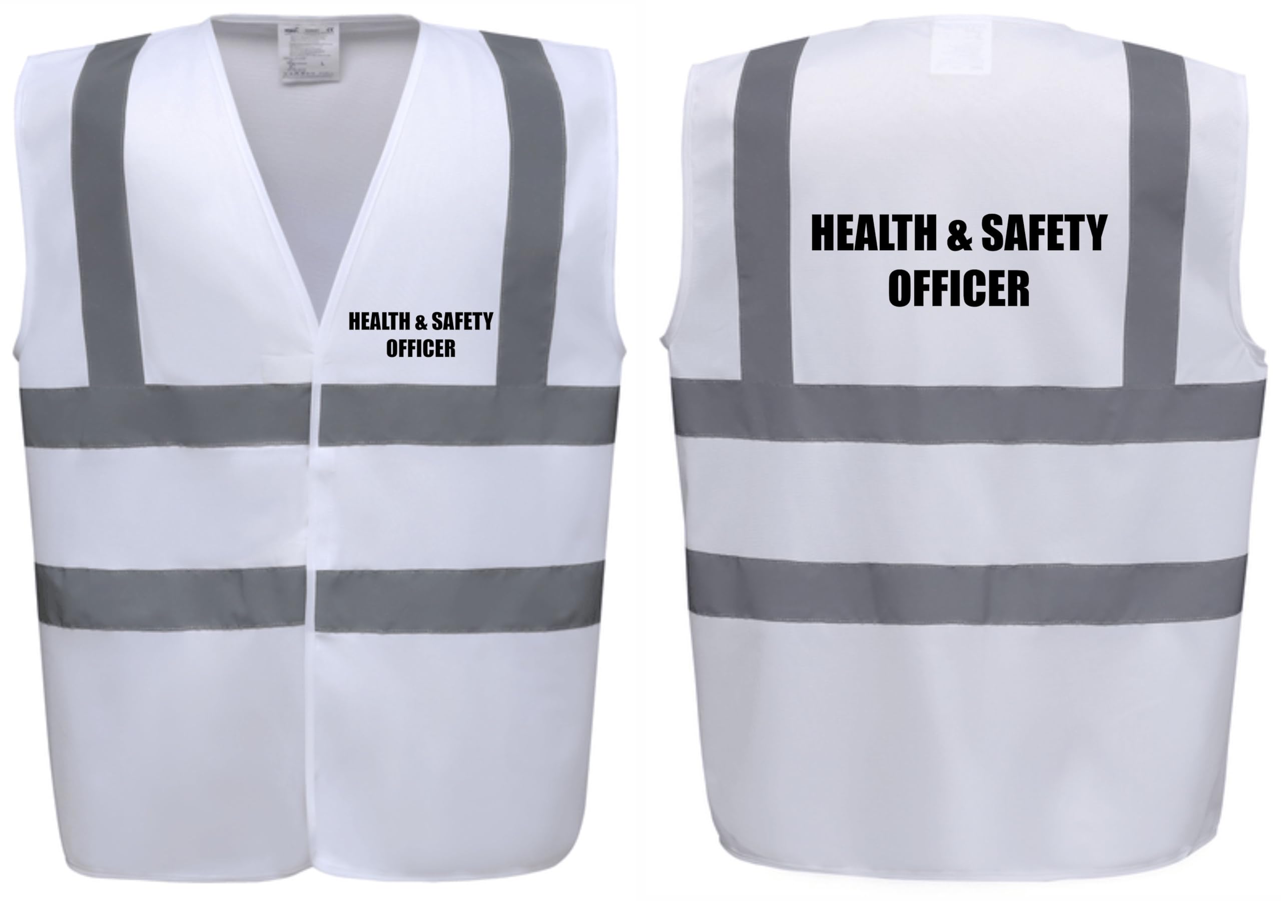 Brook Hi Vis Premium Safety Vest - HEALTH & SAFETY OFFICER Printed Front & Back, Event Management High Viz Waistcoat, Available in 14 Colours, Festivals (White, 2XL)