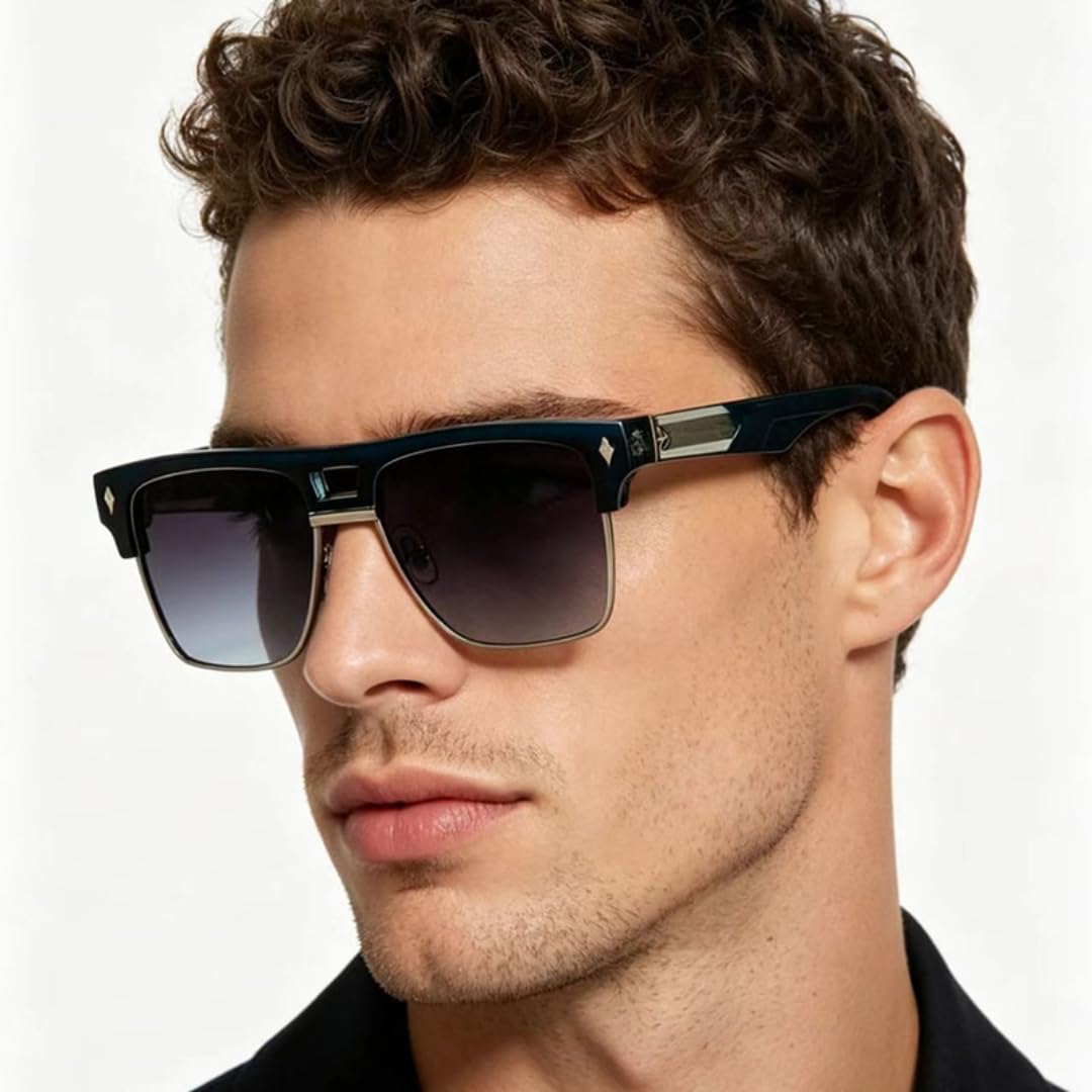 Duże, półramkowe okulary przeciwsłoneczne w stylu retro, z podwójnym mostkiem, modne nity, UV400