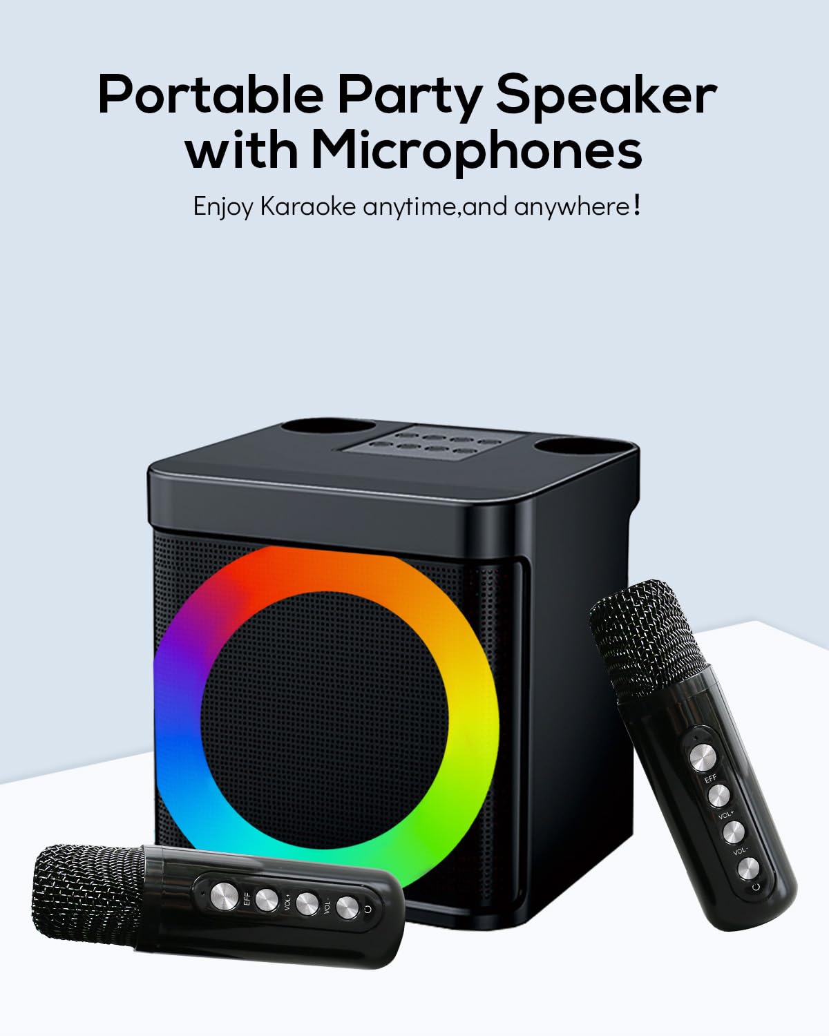 Karaoke 2 Microfonos Inalambricos, Karaoke Profesional Portatil | Altavoz Karaoke Infantil & Adultos, Inalámbricos Mini Karaoke Completo Bluetooth, Efectos de Cambio de Voz y Luces LED