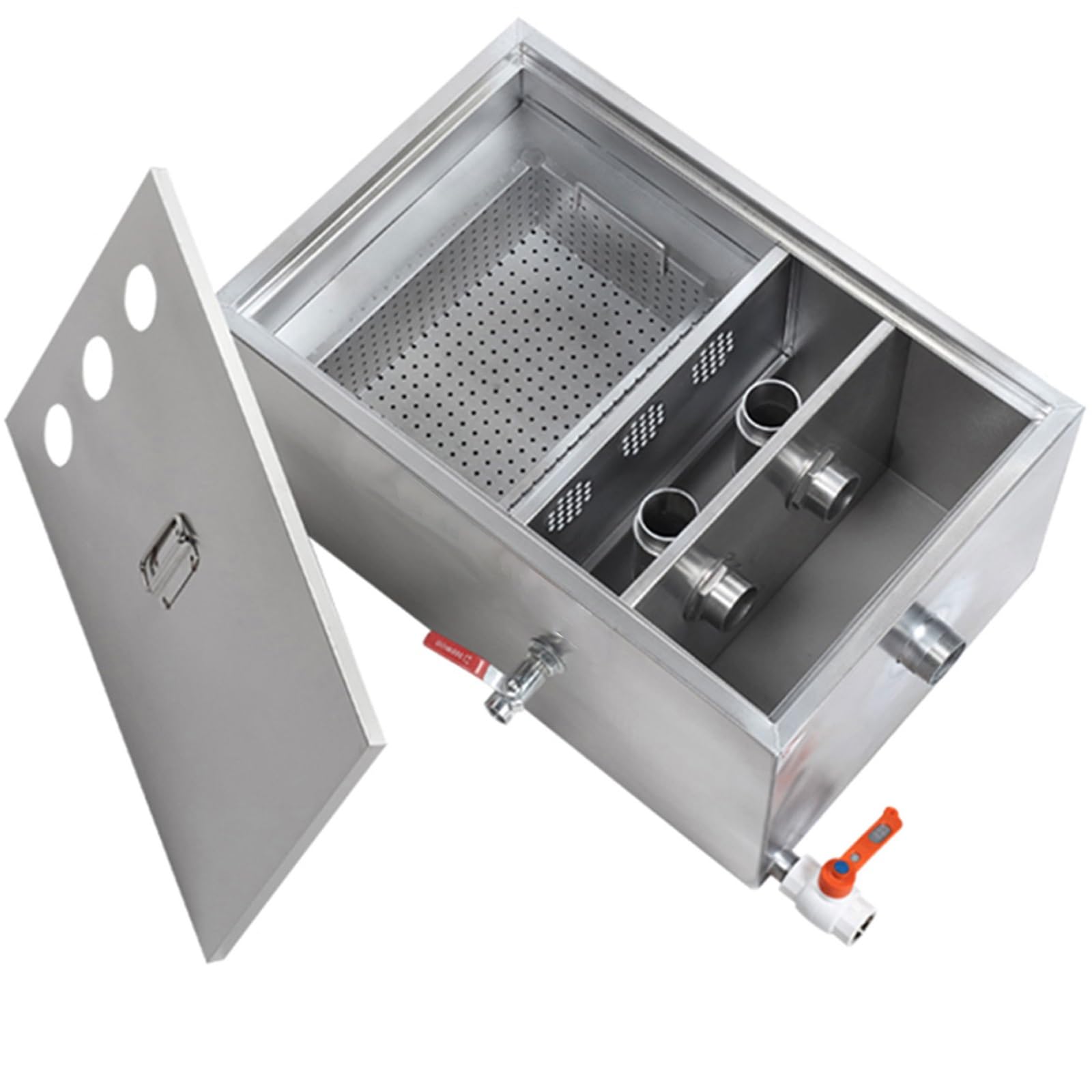 Séparateur de Graisse Commercial, Bac a Graisse sous Evier, Intercepteur en Acier Inoxydable avec Entrées Supérieures pour Cuisine de Restaurant(Size:60 x 40 x 30cm/24 x 16 x 12in)