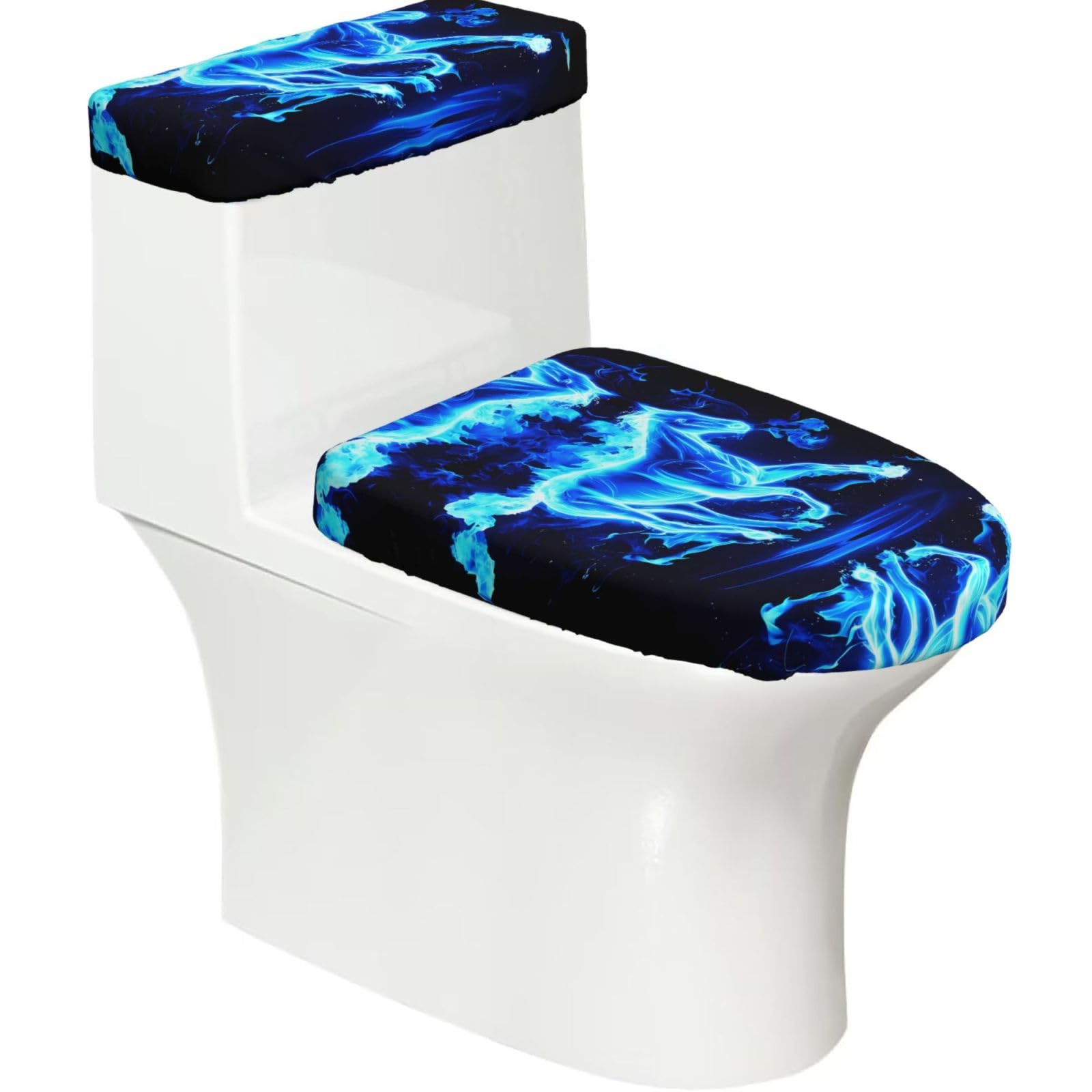 Mrowyc Black Glowing Horse Printed Toilet Seat Set - Set Of 2 - Universal Toilet Seat Cover - Housewarming Birthday Christmas Gift