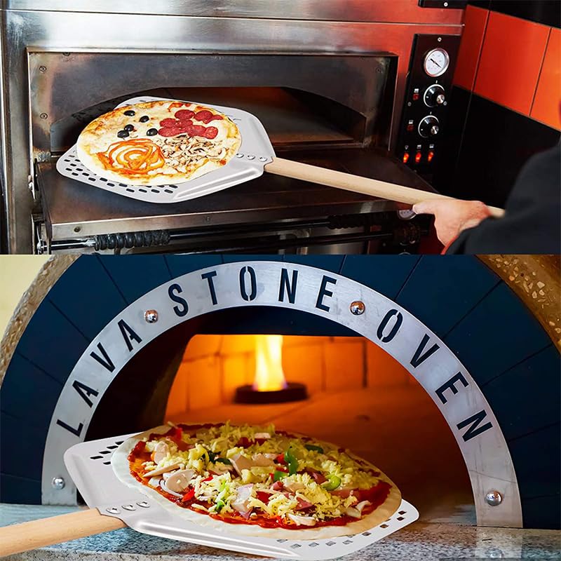 Pala per Pizza in Alluminio Perforata da 12/14 Pollici con Manico Staccabile, Antiaderente, spatola per Cottura al Forno, spatola, Accessori per Pizza (Rotondo da 7 Pollici) (Argento da 30 cm)