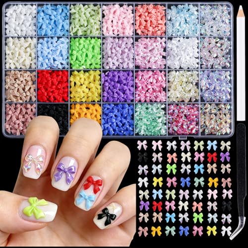 LERBOU Multi-Colored Bow Nail Charms 28 Grids Bows Nail Art Studs for Acrylic Nails 3D Resin Bow Bowkont Nail Art Charms Colored Bows Nail Art Charms Jewelry for Nails DIY Y2K