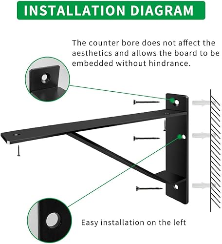 Miniatura 8 de Soportes de estante resistentes de 8 pulgadas, soportes de pared industriales con soportes de almacenamiento de metal para exteriores e interiores,