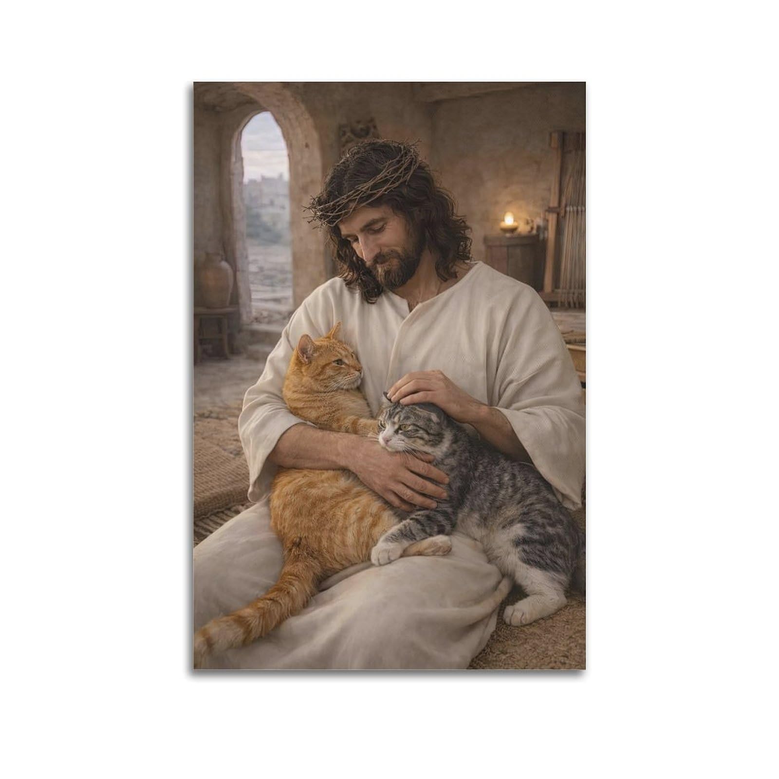 OKAHYS Jesus & Cats Lovely Animal Artwork Poster Decorative Painting Canvas Wall Artworks Picture 20x30inch(50x75cm)
