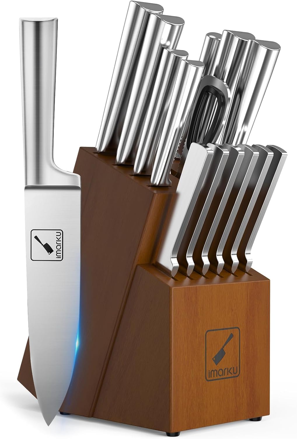 imarku Japanese Knife Set - 15 Pieces, Stainless Steel, Dishwasher Safe, Ultra Sharp Chef Knife Set, Silver - Mother's Day Gift