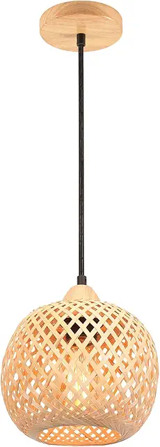 Bamboo Woven Chandelier Rattan Boho Style Vintage Ceiling Lamp for Living Room Kitchen