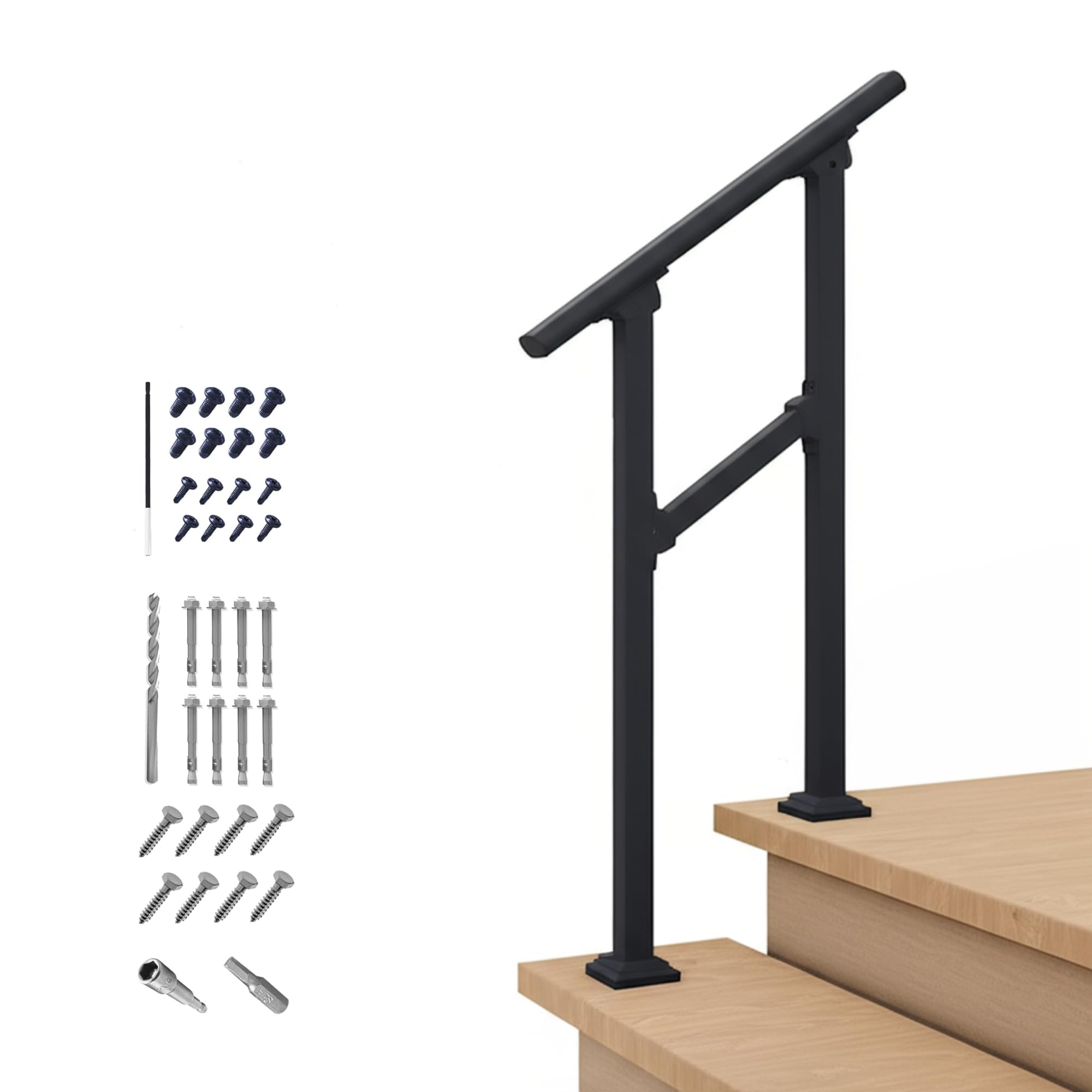 CR Fence & Rail Hand Rails for Outdoor Steps, 2 Step Handrail & Indoor Stair Railing Kit, Railings for Outdoor Steps and Hand Rails for Seniors for Porch Railing & Deck Hand Rail, 1-2 Step Railing
