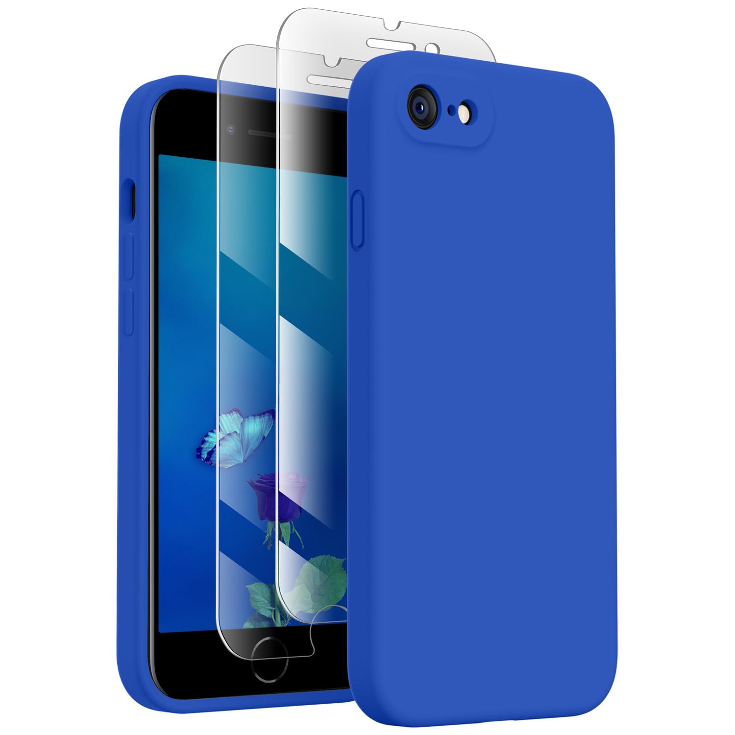 XXDD Designed for iPhone SE 2022/2020, iPhone 7/8 Case [Straight Edges] [Camera Protection] Silicone With 2X Screen Protectors, Soft Anti-Scratch