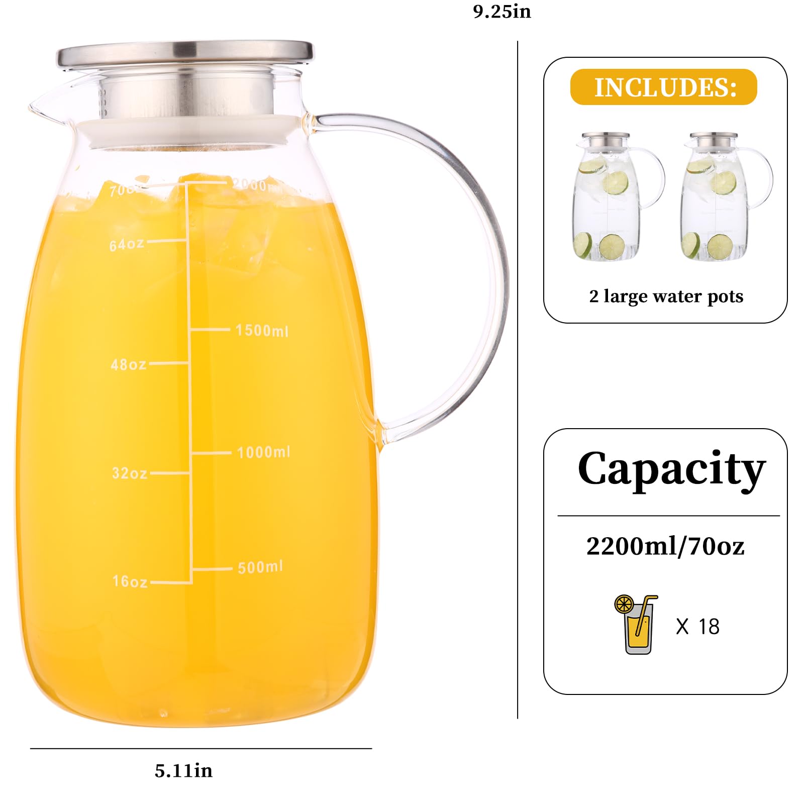 Glass Pitchers with Lid - 2 Pack Iced Tea & Coffee -6