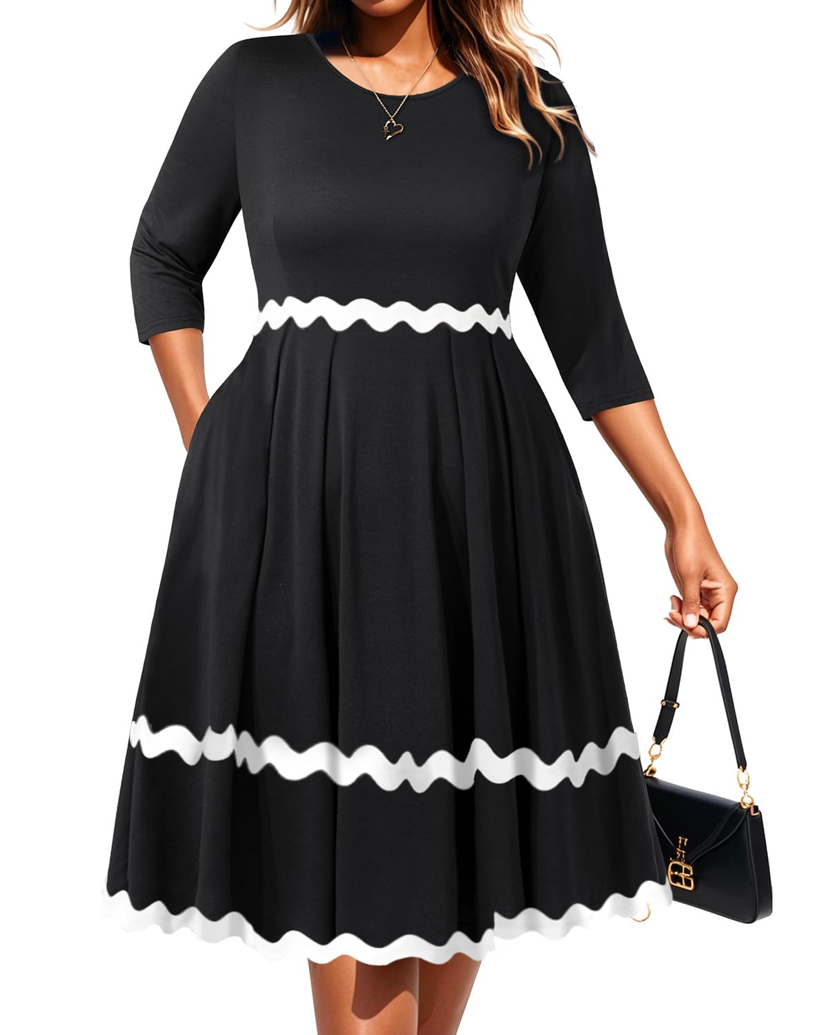 Pinup Fashion Plus Size Work Dresses - Fall Church Office Semi Formal Fit and Flare Midi Dress with