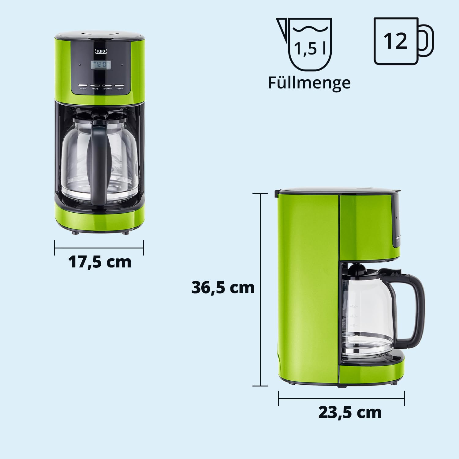 KHG Frühstücksset Wasserkocher Toaster Kaffeemaschine 1,7 Liter 360° Sockel Kalkfilter 6 Röststufen LCD-Display
