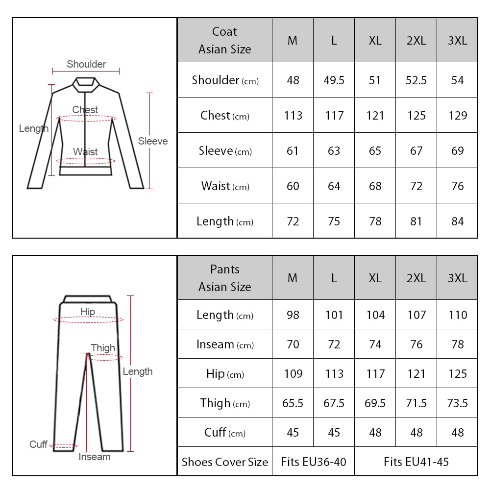 Tbest Ensemble Imperméable à Capuche et Pantalon avec Combinaison de Pluie Coupe-vent et Respirante pour Moto, Cyclisme, Pêche, Camping, Activités de Plein Air