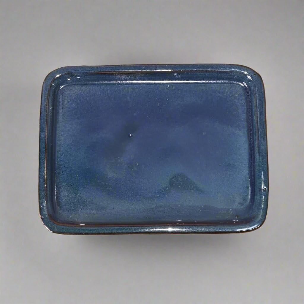 16 x 12cm, Ceramic, Bonsai Drip Tray/Plant Pot Saucer, Rectangle, Blue