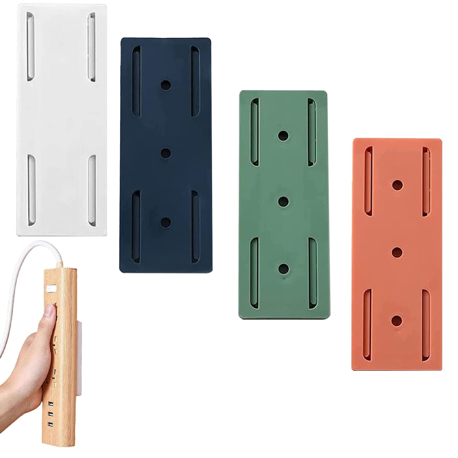 4Pcs Self-Adhesive Desktop Socket Fixer,Adhesive Punch-Free Socket Holder,Wall Mount Plug-in Socket Fixer, Power Strip Holder,Cable Organizer for Kitchen Home Office (4pcs)