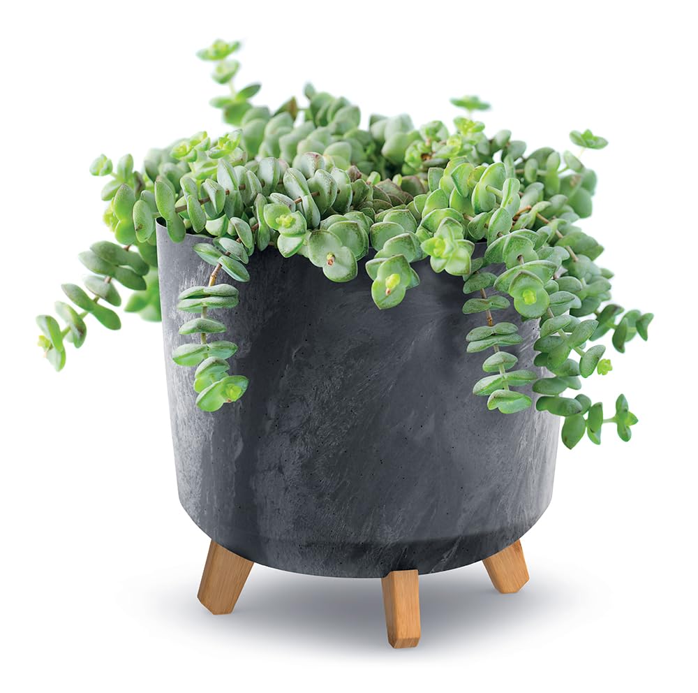 Tymar Grands pots de fleurs avec pieds, cache-pot, grand pot de fleurs, pot de fleurs mat, pot de plantation pour l'intérieur et l'extérieur ((2pack) Béton Anthracite ; Hauteur 28,5 cm/ø 30 cm)