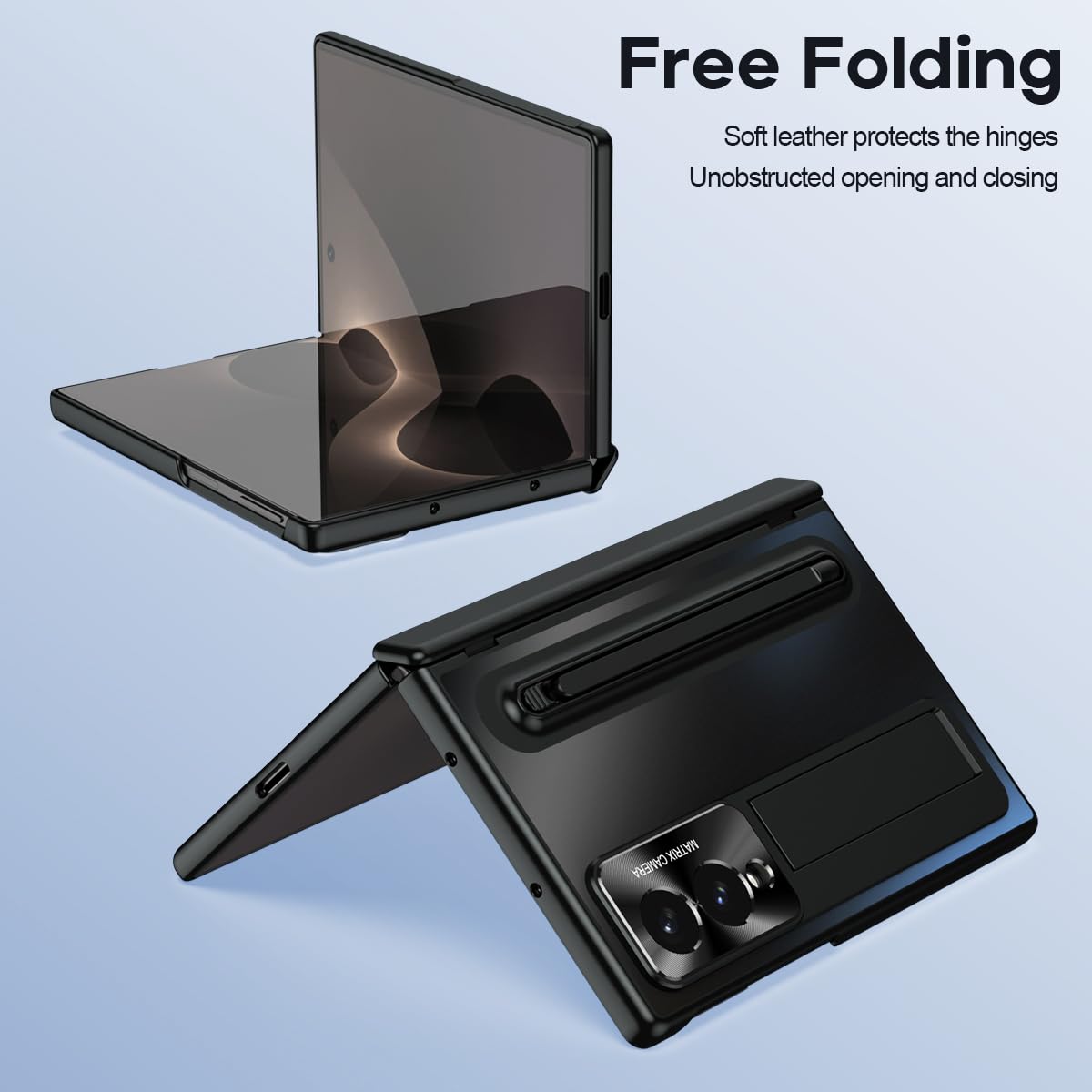 Custodia per Samsung Galaxy Z Fold 8 (Wide) con portapenne S e penna stilo, protezione per cerniera a tutto tondo, protezione per lo schermo, cavalletto sottile, placcatura lucida, custodia per
