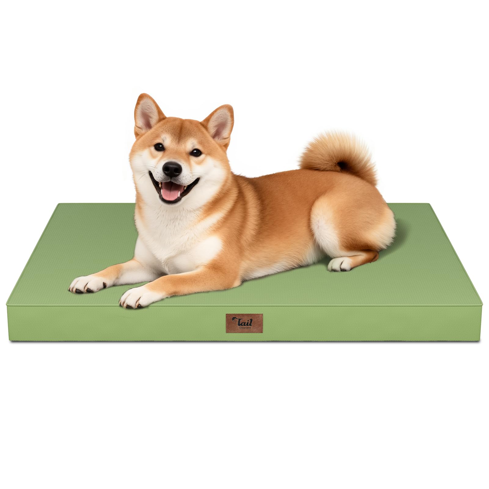Tail Stories Outdoor Dog Bed for Medium Dogs, Waterproof Dog Crate Mat Orthopedic Egg Crate Foam Pet Bed with Washable Removable Oxford Cover, Light