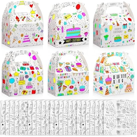 Watersay 24 Pcs Birthday Coloring Treat Boxes Cover