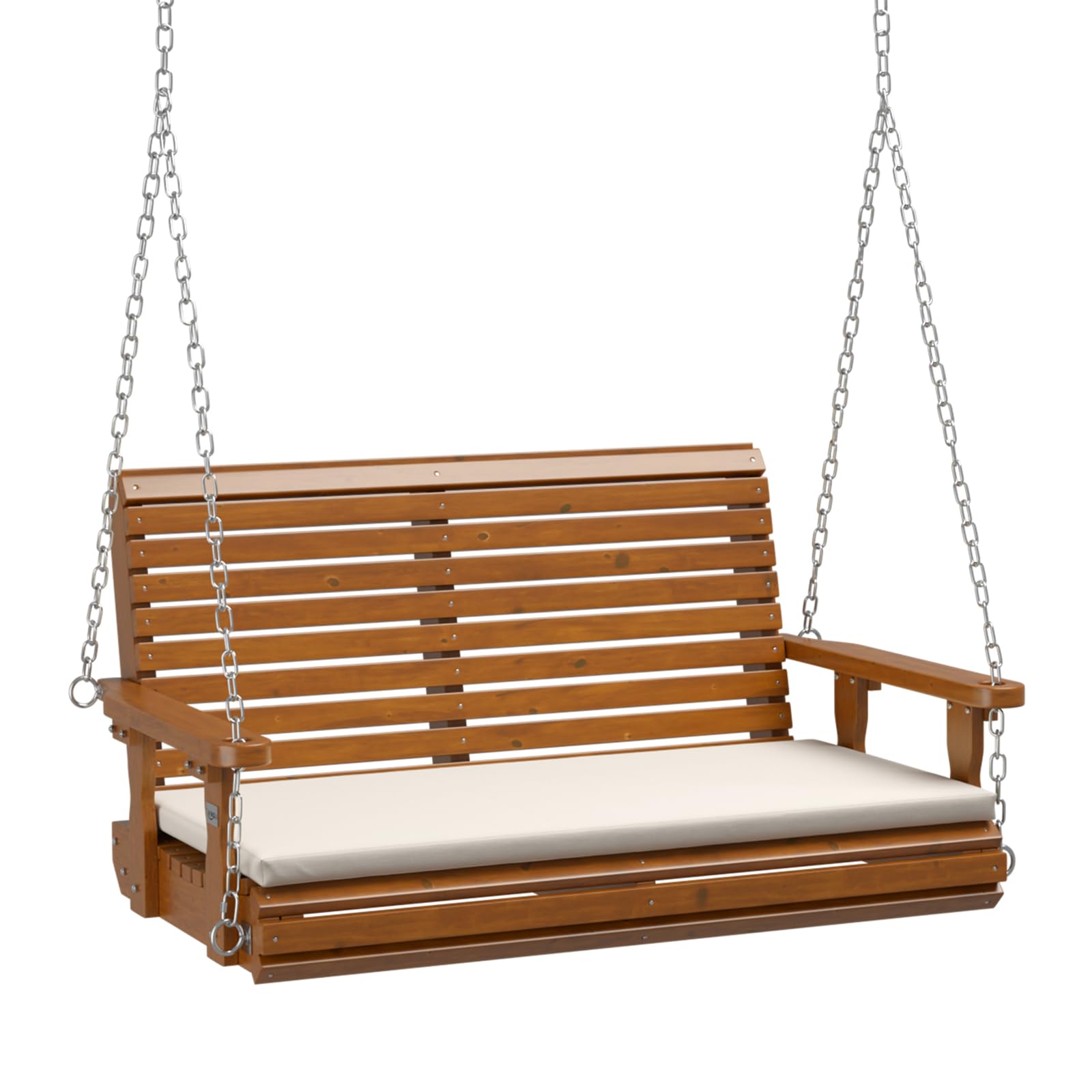 VINGLI 4 FT Heavy Duty Porch Swing with Cushion, 880 LBS Wooden, Brown