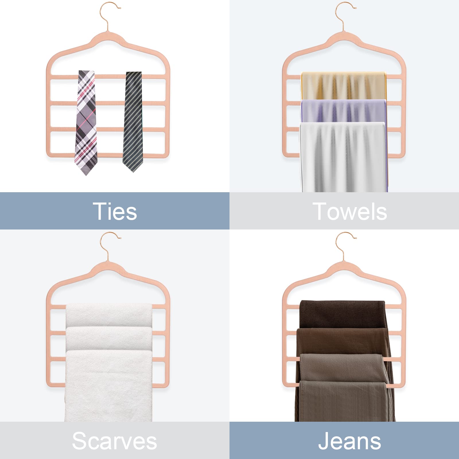 Tinfol Velvet Pants Hanger Space Saving with Hook, 6pc 4 Layers Non-Slip Jeans Hangers - Image 4