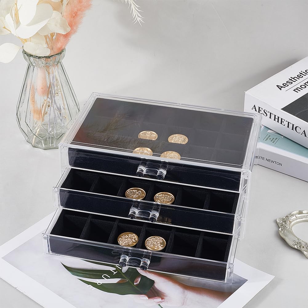 craspire Aufbewahrungskoffer Für Wachssiegel Stempelköpfe Mit 3 Schublade Und 54 Schlitzen Schwarzer Samt Prägung Siegelschmuck Kunststoff Organizerbox Zum Schutz Zur Aufbewahrung von Ringen