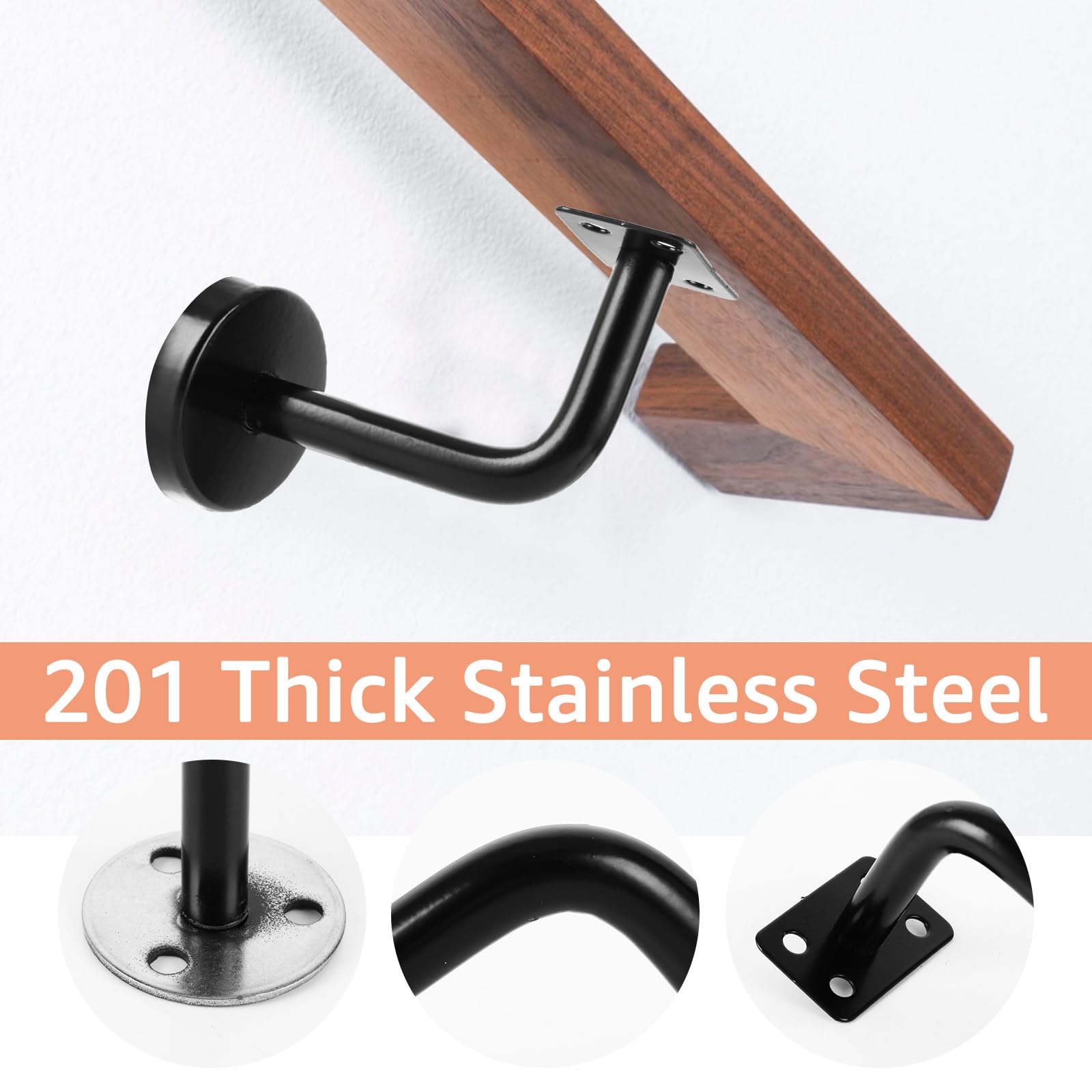 6 Stück Handlaufhalter Schwarz, Handlaufhalter Edelstahl 60x80 mm, Handlaufträger Handlauf Halterung für Innenwand, Treppengeländer, Korridor, Holz Geländer