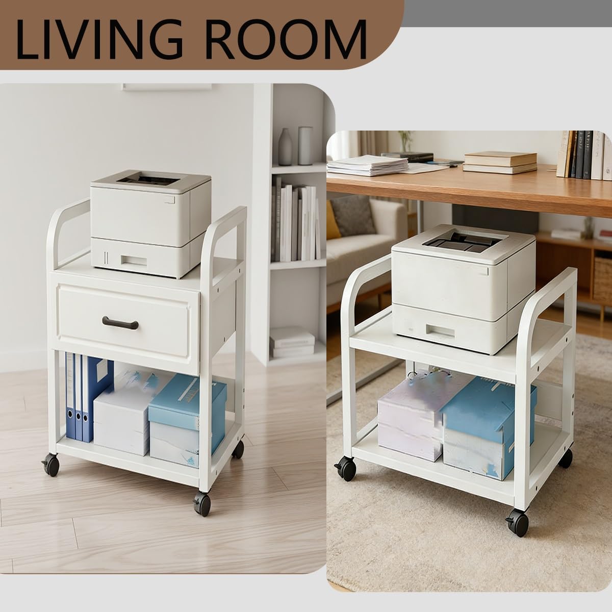 Porta Stampante con cassetto portaoggetti，Supporto per Monitor Accessori scrivania，Supporto Monitor sotto Scrivania ，per Ufficio e casa Ufficio e Scuola(Drawer)