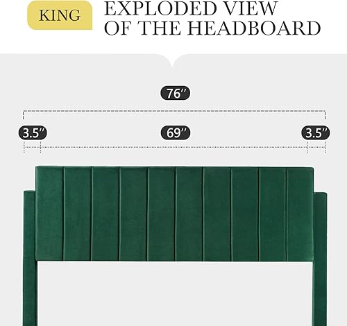 Miniatura 31 de HOOMIC Base de cama de plataforma de tamaño matrimonial con cabecera de canal vertical tapizada de terciopelo de felpa, no necesita somier, fácil