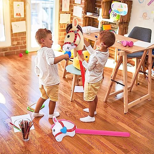 Image of 2 Pieces Inflatable Stick Horse Inflatable Horse Head Stick Balloon Funny Stick Horse Toy for Kids Inflatable Horse on a Stick for Birthday Cowboy Party Supplies(37 Inch Brown & Pink)