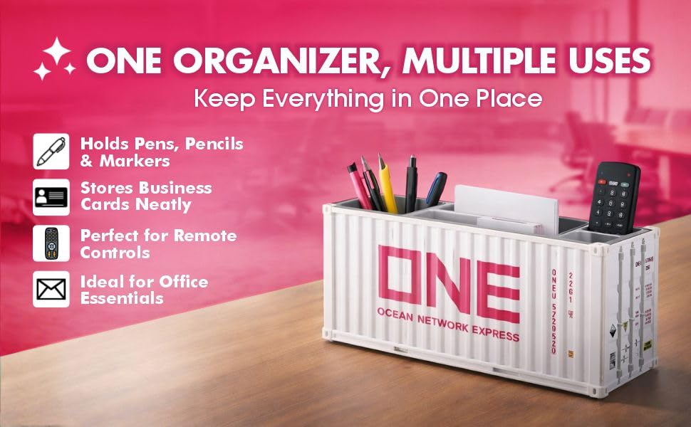Image of Neonix Desk Organizer Office Supplies Multi Function Shipping Container Style Storage Box Pen Pencil Business Card and Remote Control Holder for Office and Home Gray (Container Storage 3)