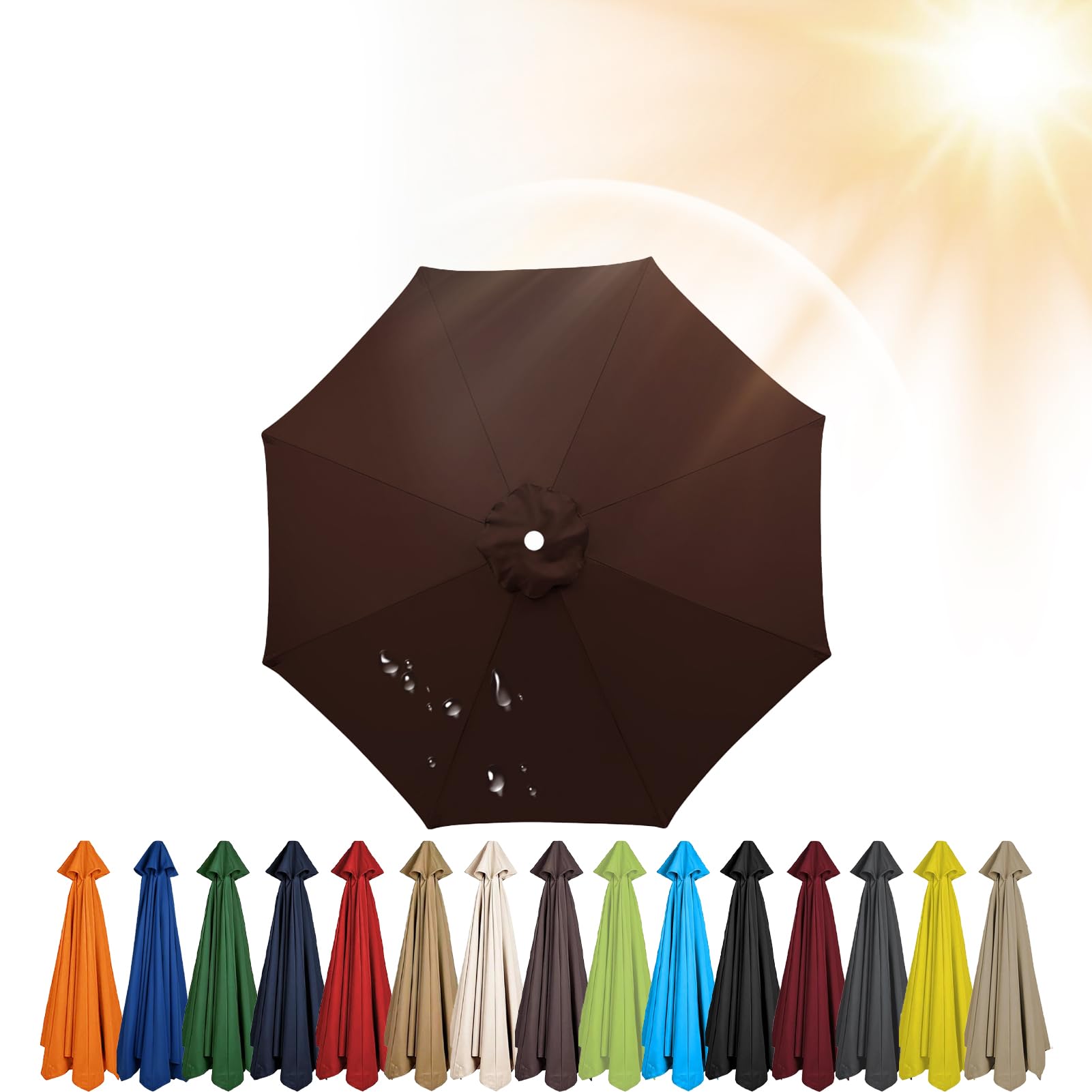 3.5m/3.0m/2.8m/2.7m/2.5m/2.3m/2m Umbrella Replacement Parasol Canopy, 6/8 Ribs Sun Umbrella Replacement Cloth For Patio/Beach/Backyard Parasol Fabric Canopy Cover (Brown,6ribs-300cm)