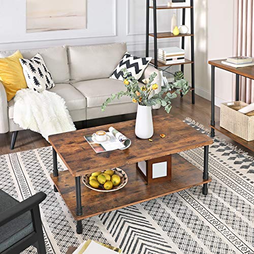 Vasagle Urbence Coffee Table, Accent Table With 1.2 Inch Thick Tabletop, Easy Assembly, Cocktail Table With Steel Pipe Legs For Living Room Office Reception, Industrial, Rustic Brown Ulct62X #TOP3