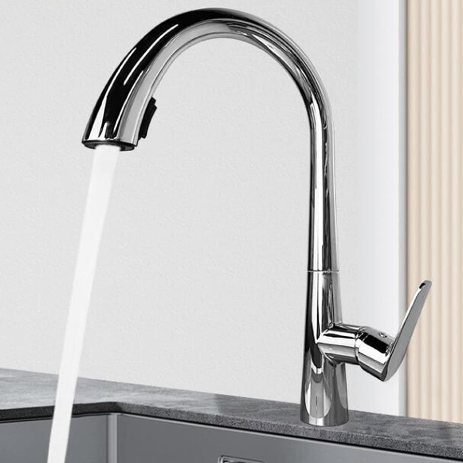 Grifo de cocina de latón cromado con caño extraíble telescópico de diseño premium para fregadero