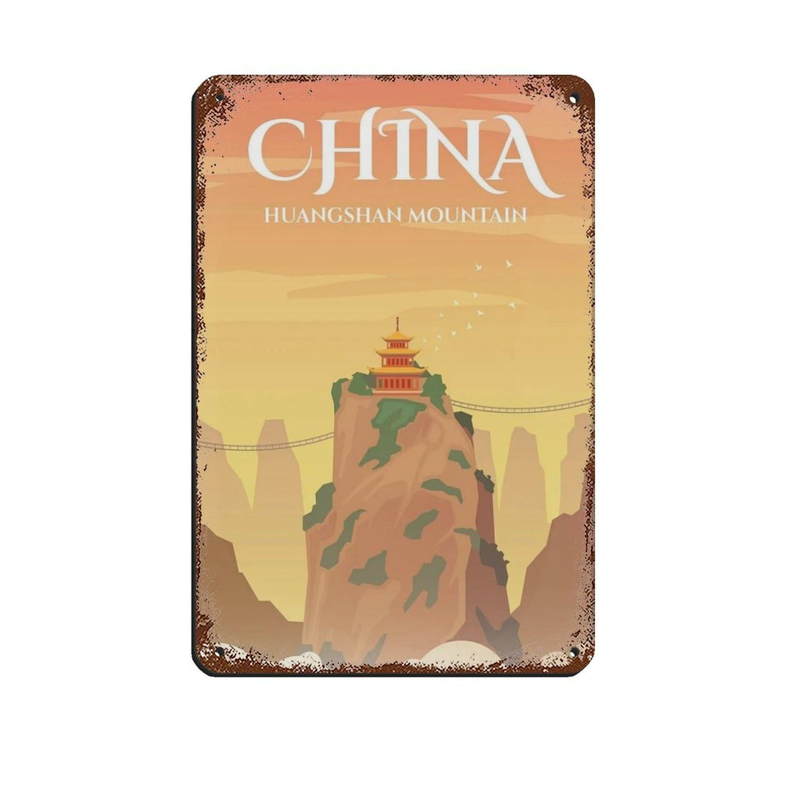 China Travel Poster, Huangshan Mountain Retro Poster Metal Tin Sign Chic Art Retro Iron Painting Bar People Cave Cafe Family Garage Poster Wall Decoration 8x12inch(20x30cm)