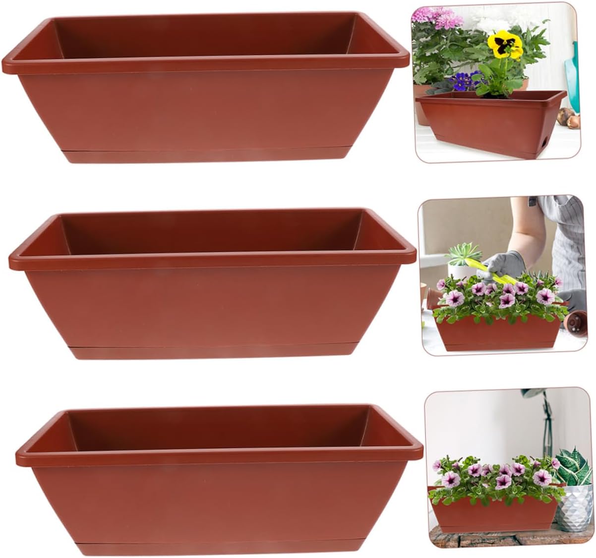 Toddmomy 4sets Window Box for Vegetables and Flowers with Saucer for Indoor and Outdoor Gardening
