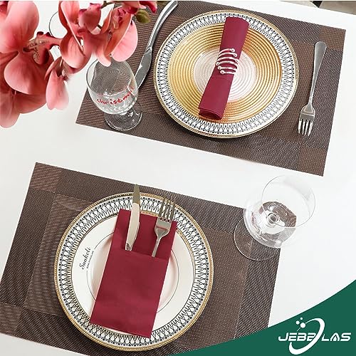 JEBBLAS Disposabel Dinner Napkins with Built-in Flatware Pocket, Cloth Like Napkins, Linen-Feel Disposable Hand Napkins for Parties, Weddings, Dinners or Events, 16x16inches, Pack of 50, Bordeaux - Image 3