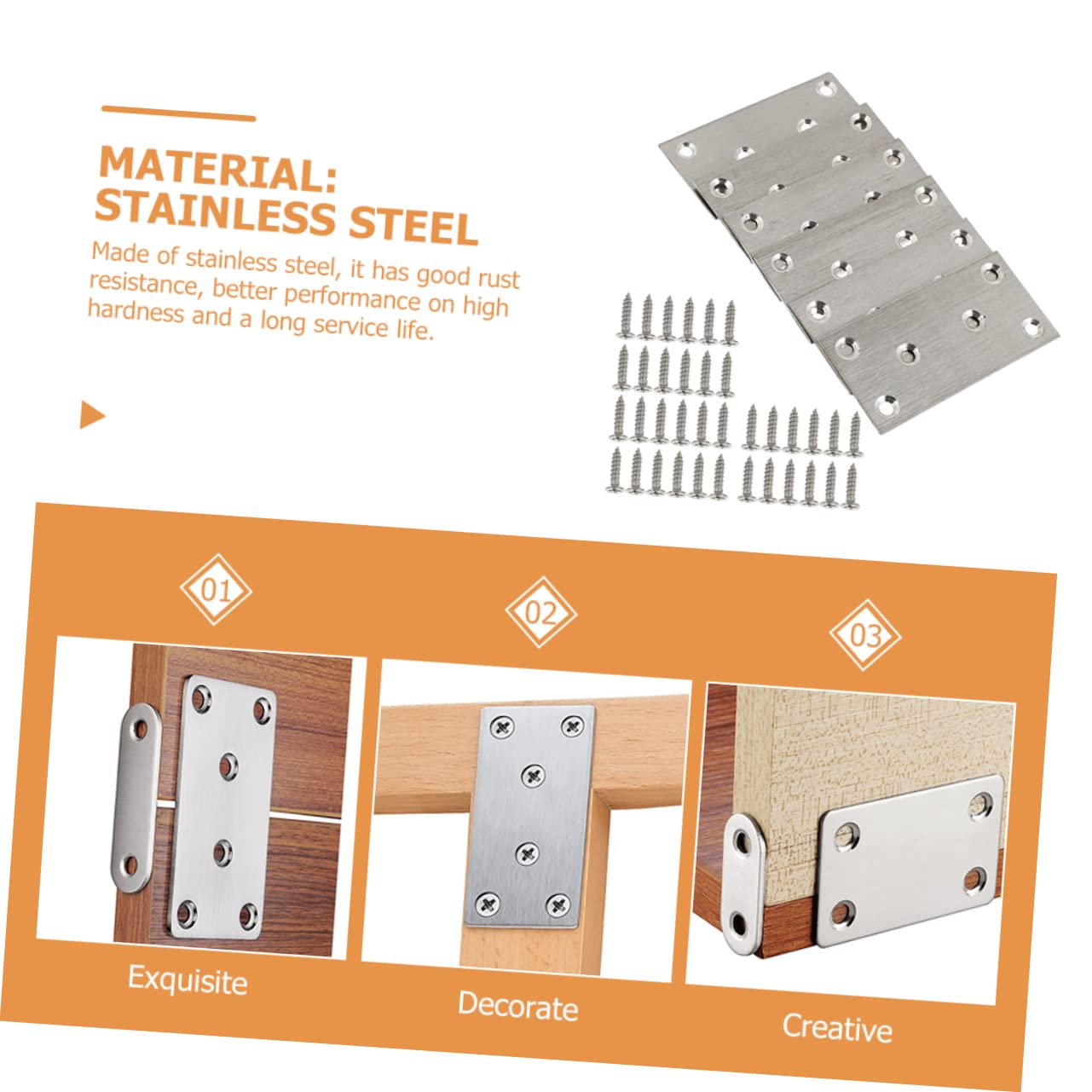 FUNOMOCYA 10pcs Silver Corner Bracket Flat Bracket Stainless Steel Right Angle Bracket Mending Plate