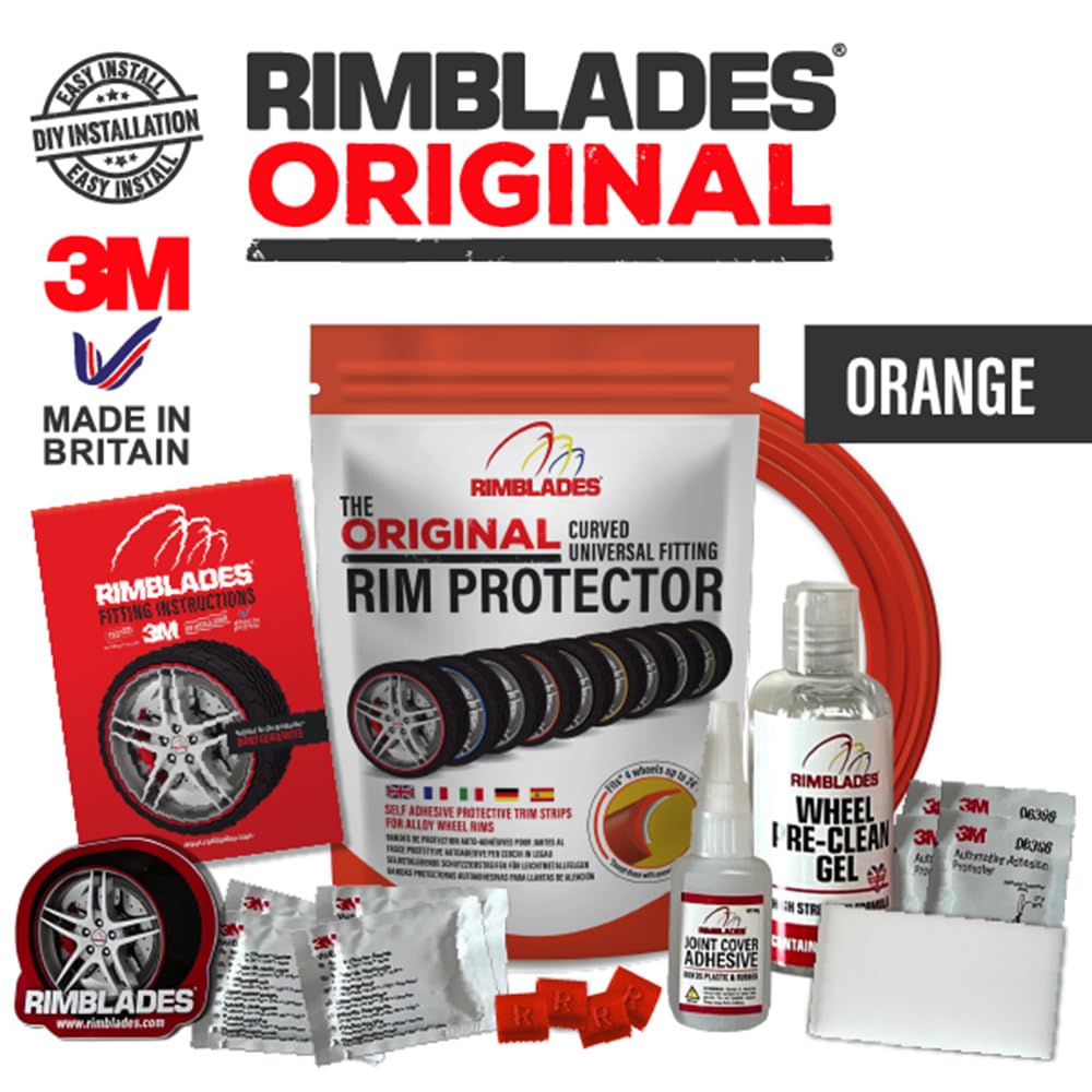 Rimblades FELGENSCHUTZ & STYLING orange Ausführung 2016 Alu Felgen Schutzring Felgenringe Felgenstyling 13 bis 24 Zoll Rim Protector Guard Ringz Felgenrandaufkleber Felgenhornschutz Farbe ORANGE