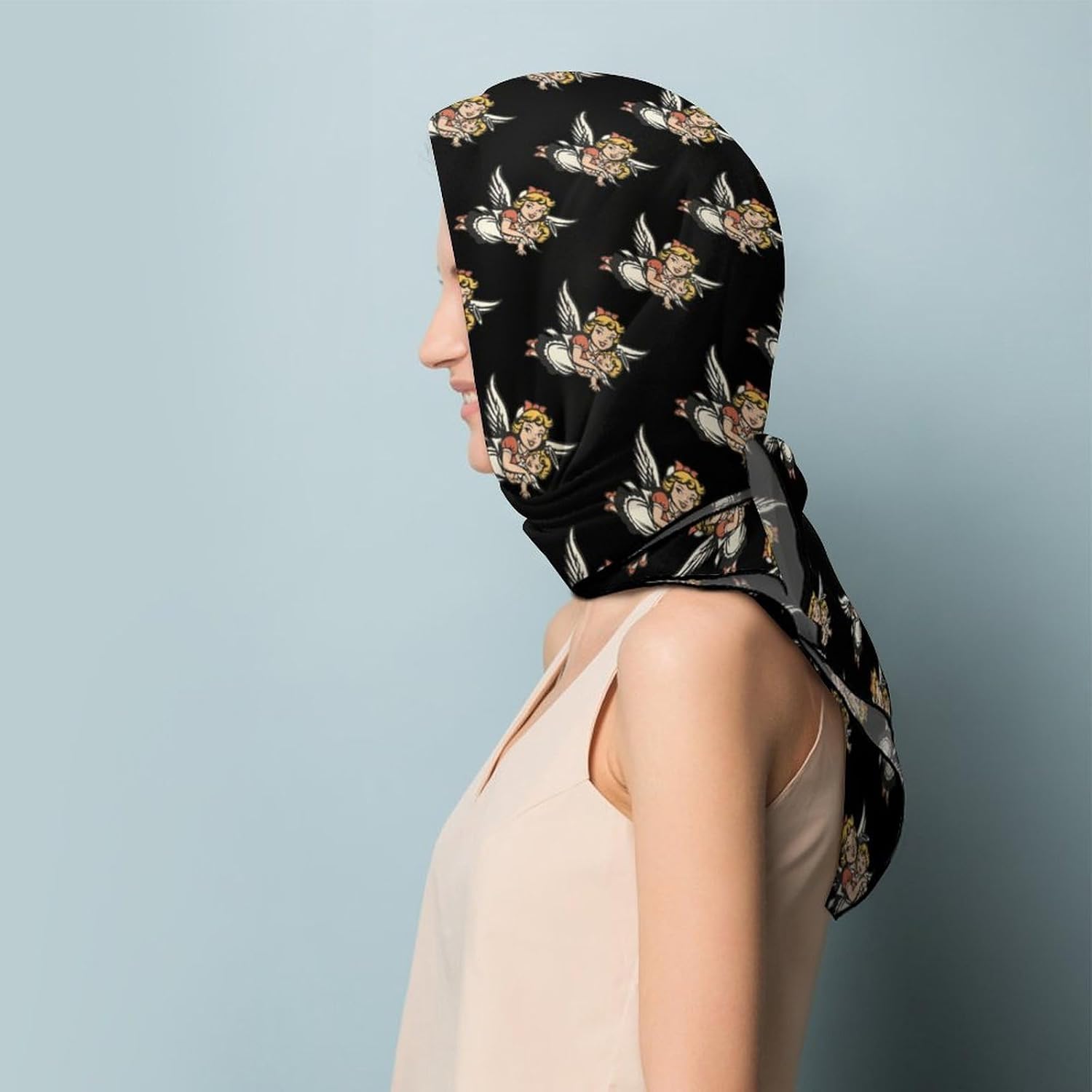 Guardian-Angels Silk-Like Square Scarf for Women Vintage Printed Neck Scarf Bandanas Hair Scarves