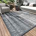 MontVoo Outdoor Rug Waterproof 5x8 ft Outdoor Carpet Patio Rug Mat Reversible RV Camping Rug Plastic Straw Outside Rug for Balcony Porch Deck Picnic Beach-Boho Outdoor Area Rug for Patio Decor Grey