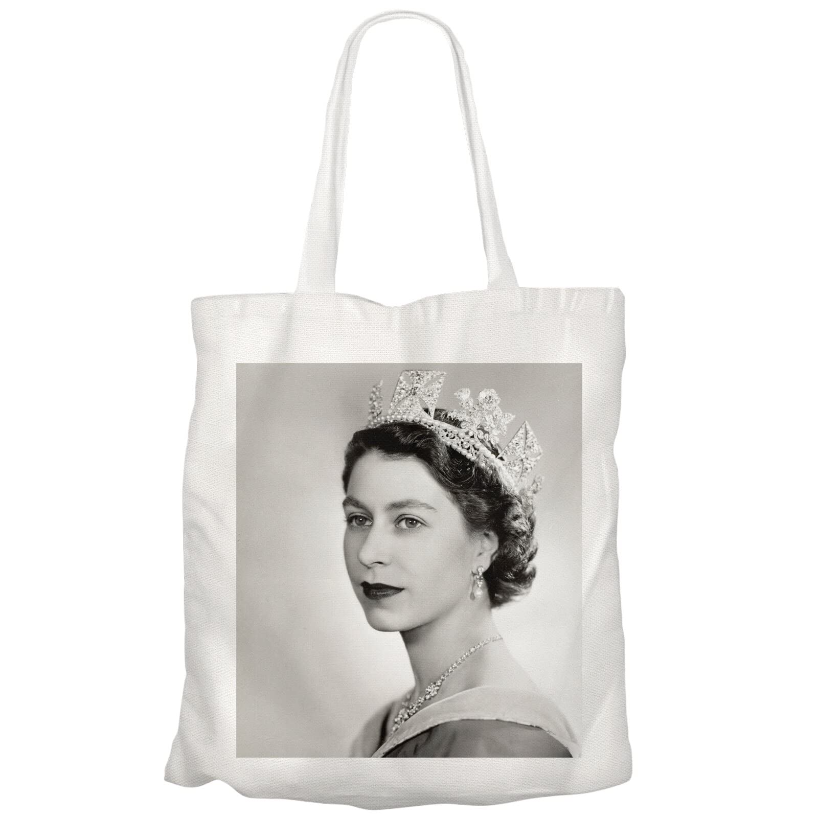 Fabulous Große Einkaufstasche Tragetasche Queen Elizabeth II Profilporträt Junge Königin von England Schwarz-Weiß Vintage Küche, Haushalt & Wohnen