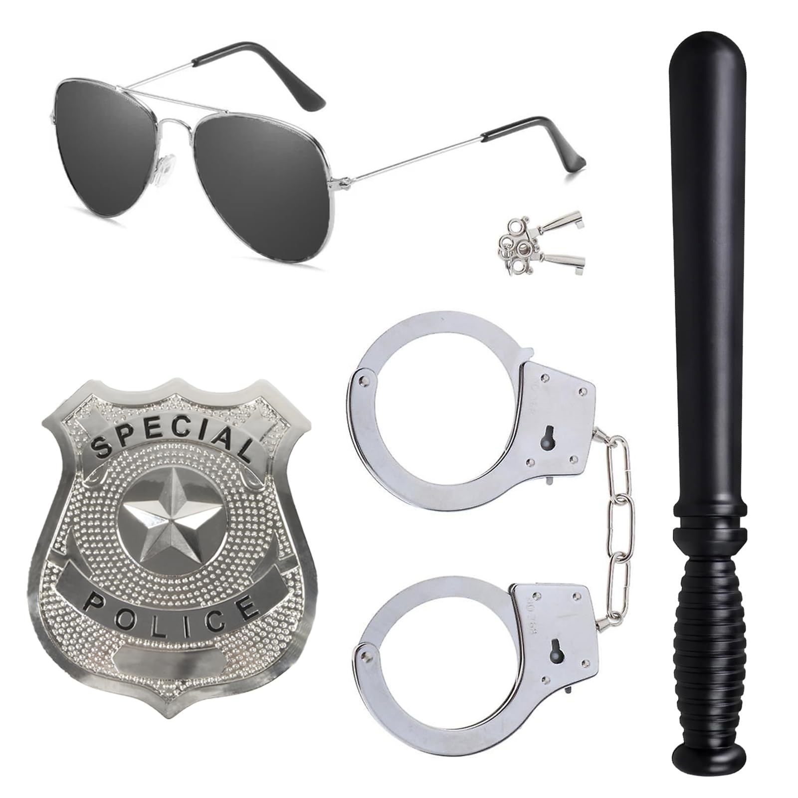 Tbczvx 4 Pcs Police Accessories, Police Handcuffs Police Badge Sunglasses Police Fancy Set