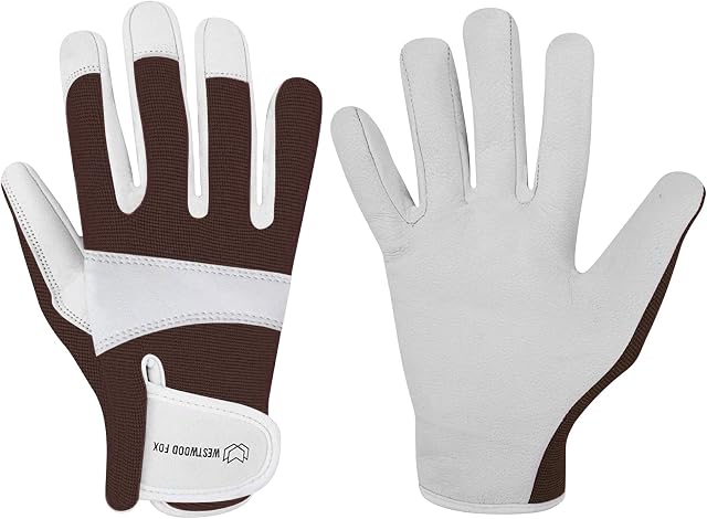 Gardening Gloves Leather Thorn Proof Safety Working Heavy Duty Work Gloves for Women and Men Garden Tools Mechanic Breathable Gardener Non-Slip Rigger Gloves Protective Gift (Small, Brown)
