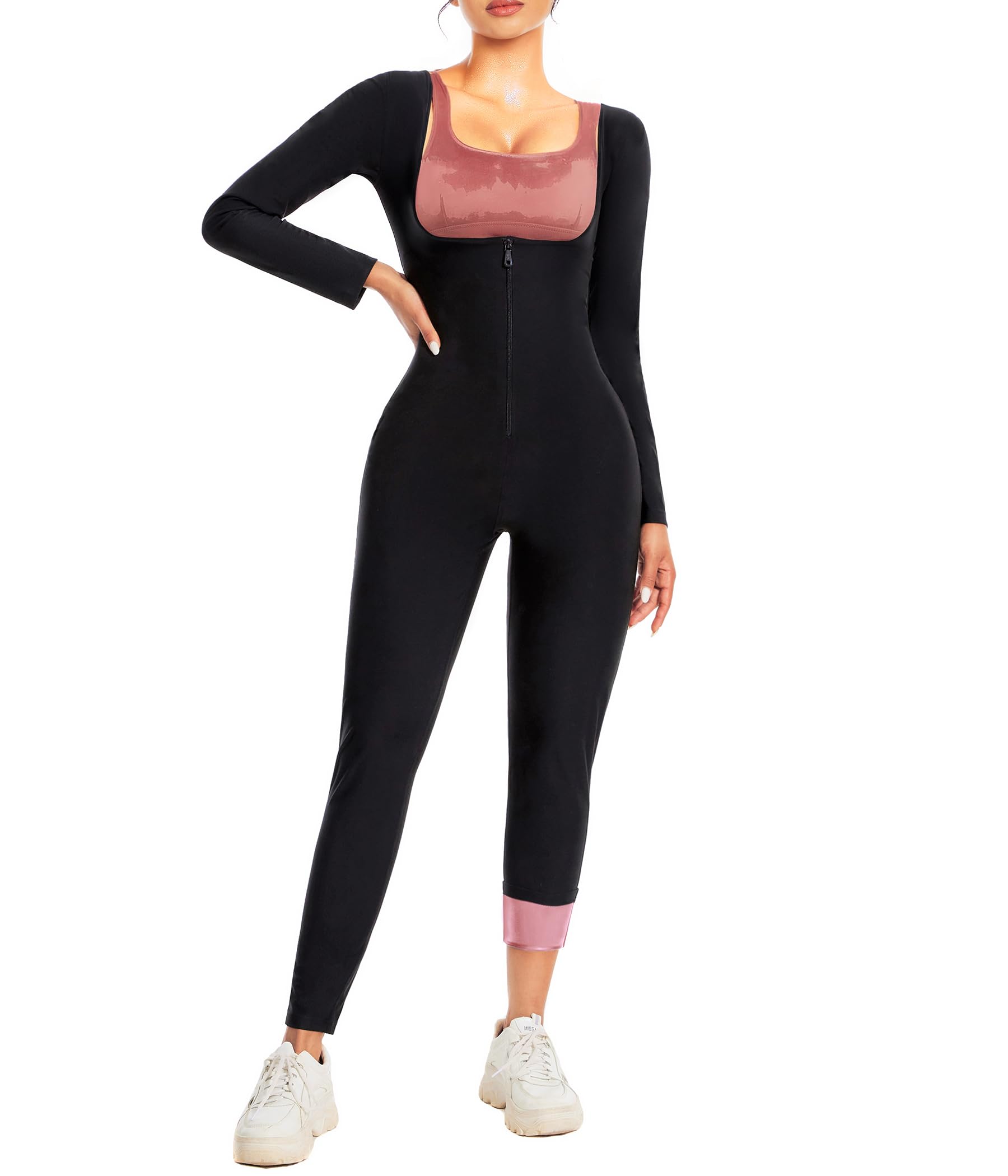 CEIUEO Sauna Suit for Women Full Body Waist Trainer for Belly Fat Sauna Jumpsuit Workout Sweat Suit