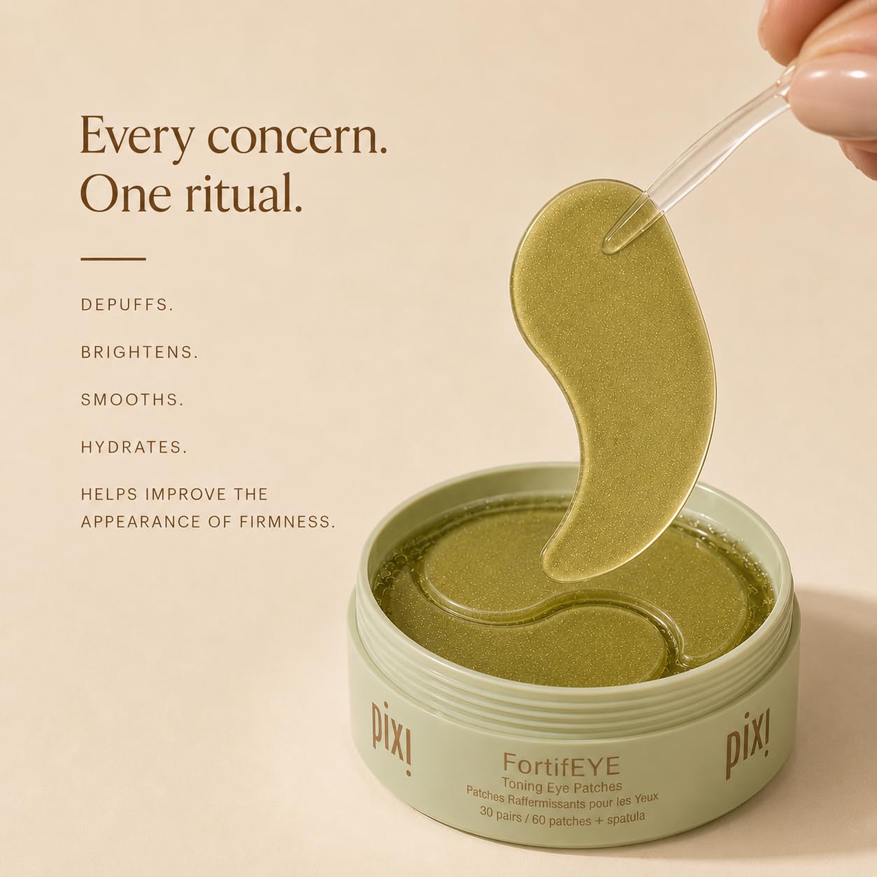 Pixi FortifEYE Eye Patches | Parches Ojos Bolsas y Ojeras con Cafeína, Colágeno de Acacia y Péptidos | Reafirmantes y Lifting que Rejuvenecen y Revitalizan el Contorno de Ojos | 30 Pares/60 Unidades