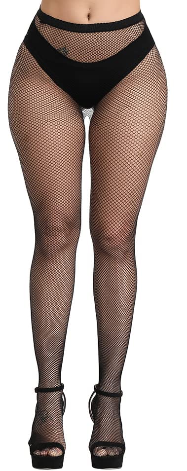 CozyWow Netzstrumpfhosen Damen Elastik aushöhlen High Waist Fischernetz Strumpfhosen Reizvolle Strumpfband Oberschenkel Hohe Strümpfe für Frauen Schwarz-mini Loch