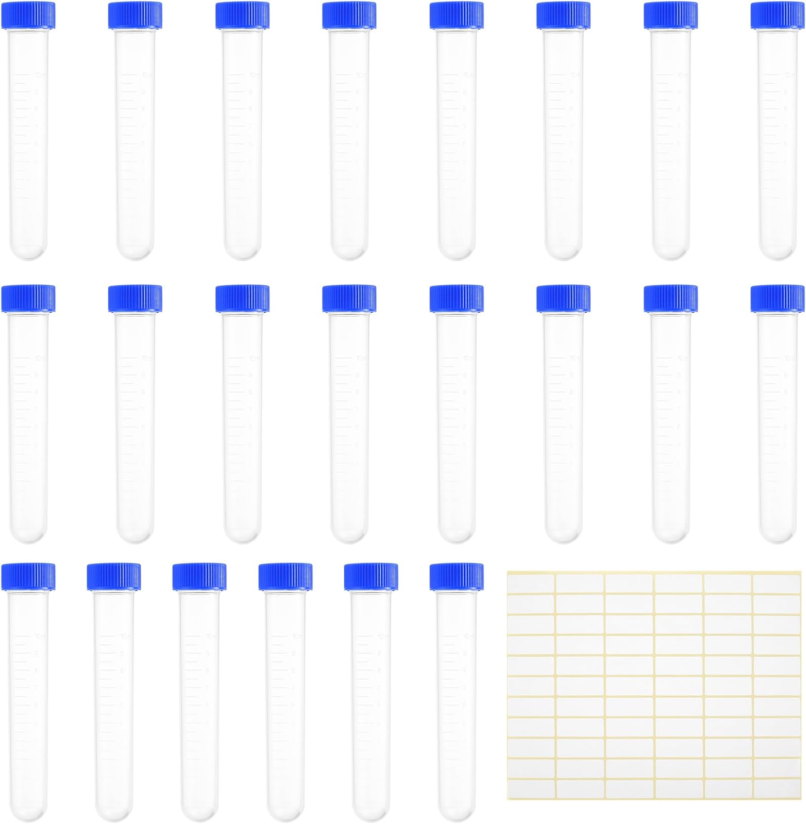 22 Pcs Plastic Centrifuge Tubes, 10ml Test Tubes Sample Vials with Screw Caps, Clear Graduated Conical Specimen Sample Tubes for Laboratory Pigments Experiments Lab Industrial Use, with 1 Sticker